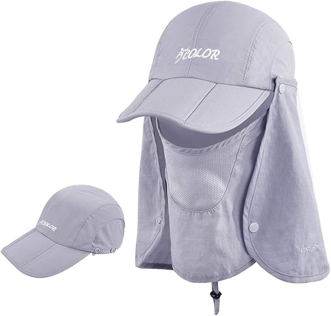 icolor Sun Hats for Men Women with Neck Flap,Foldable Sun Cap Fishing Sun Hats,UPF50+ Sun Protection Ponytail Hats