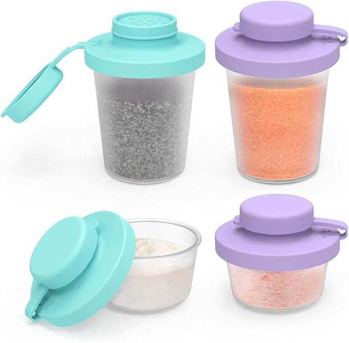 Sophico Small Salt and Pepper Shakers Set with Moisture Proof Sinlicone Lids, 4.5oz Mini Spice Shaker to go for Camping Travel Picnic Lunch Boxes (purple & blue, Small & Medium)