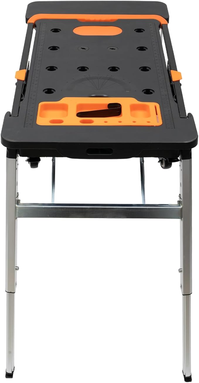 7 in 1 Foldable Multifunctional Workbench 330lbs/551lbs Capacity Height Adjustable Work Table with 4 Wheels Portable Transport Cart, Handcart for Warehouse Garage