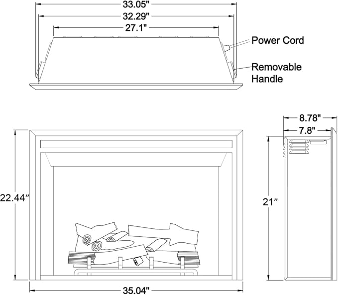 RICHFLAME Gavin Electric Fireplace Insert with Log Speaker, Designed for Stud, Wood Burning Opening, Cabinet & Wood Mantel, Remote Control, 750/1500W, Black, 33 5/64 Inches Wide, 21 Inches High