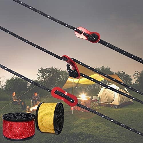 Hikeman 50m Reflective Guyline Solid Braid Nylon Camping Rope with Aluminum Adjuster Cord Tensioner Tent Accessory for Outdoor Travel,Hiking,Backpacking and Water Activities (Army Green, 5mm)