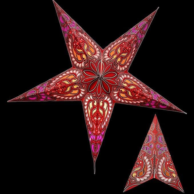 Paper Star Lantern Lampshade - Large 60cm Star Hanging Decorations for Christmas Wedding Home Decoration Birthday Party (Glitter Red, Purple, Yellow, Multi)