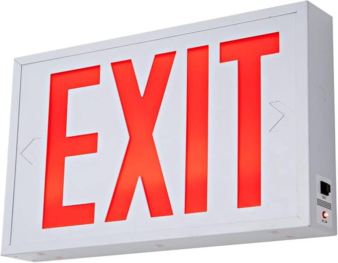 TANLUX Red Exit Sign with Steel Housing, LED Emergency Exit Light with Battery Backup, UL Listed, AC 120/277V, Commercial Emergency Lights for Business