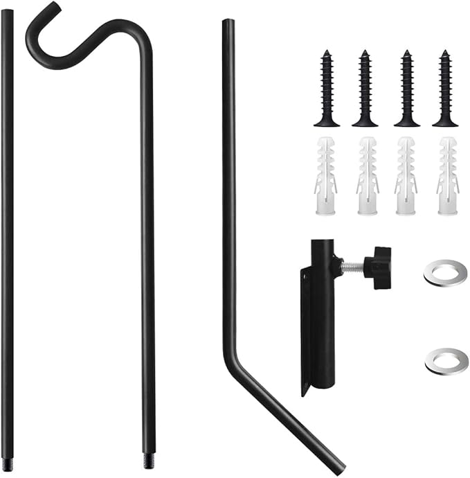 MIXXIDEA Heavy Duty Extended Reach Wall Mounted Deck Hook Wall Pole,Bracket Direction and Length Adjustable Plant Bracket for Bird Feeders, Planters, Suet Baskets, Lanterns, Wind Chimes,Black