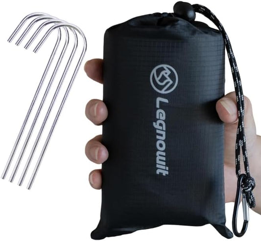 Outdoor Pocket Blanket, 55"x79" Waterproof Foldable Compact Pincic Blanket, Ultralight Tarp for Camping, Festival, Beach, Hiking, Backpacking, Travel and More, Stakes Included