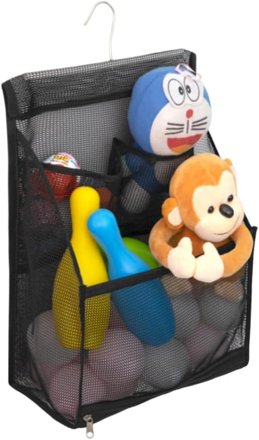ALYER Hanging Mesh Bath Toy Organizer Bag,Large Shower Storage Caddy with Durable Hanger (Black)