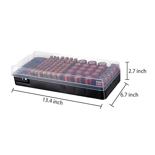 Battery Organizer Storage Case Holder with Tester Holds 98 Battery