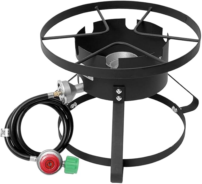High Pressure Gas Burner 1-Burner Outdoor Propane Gas Cooker with 0-20 PSI Adjustable Regulator and Hose (BLACK) SA1600