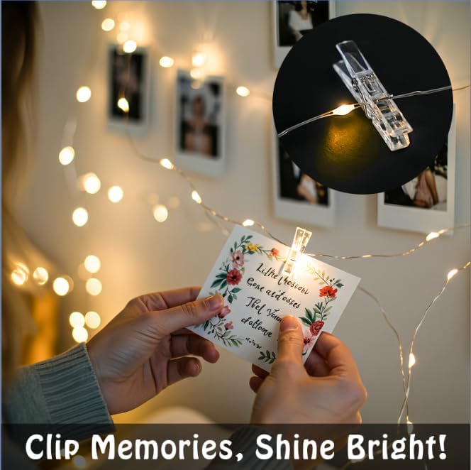 suddus 33ft 100 LED Fairy Lights with Clips for Pictures, Photo Lights with Remote USB Powered & Battery Operated with 45 Clear Clips, String Lights for Party, Bedroom, Decoration, Warm White