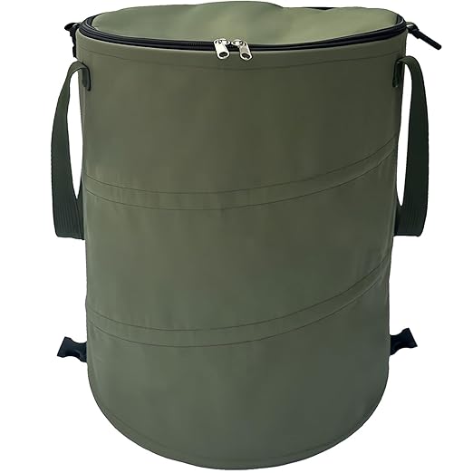 Pop up Camping Trash can with lid,Collapsible 24 Gallons Trash can with Sorting Clips,Garden Garbage Bag with Lid,Lawn and Leaf Bags - Reusable Yard Waste Bags (Green)