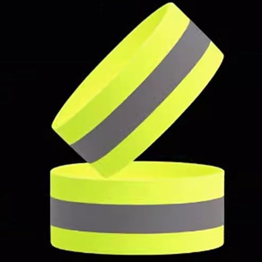4PCS Reflective Wrist Strap 4x1.5cm Safety Gear Reflective Wristbands High Visibility Ankle Bands Reflector Armband Self-Adhesive Reflective Bands for Walking,Night Sports Fluorescent Yellow