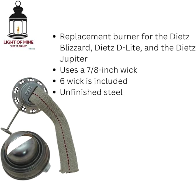 Light of Mine - Dietz #80 Blizzard Oil Lantern with 7/8" Replacement Wick Strips (Replacement Burner with Wick)