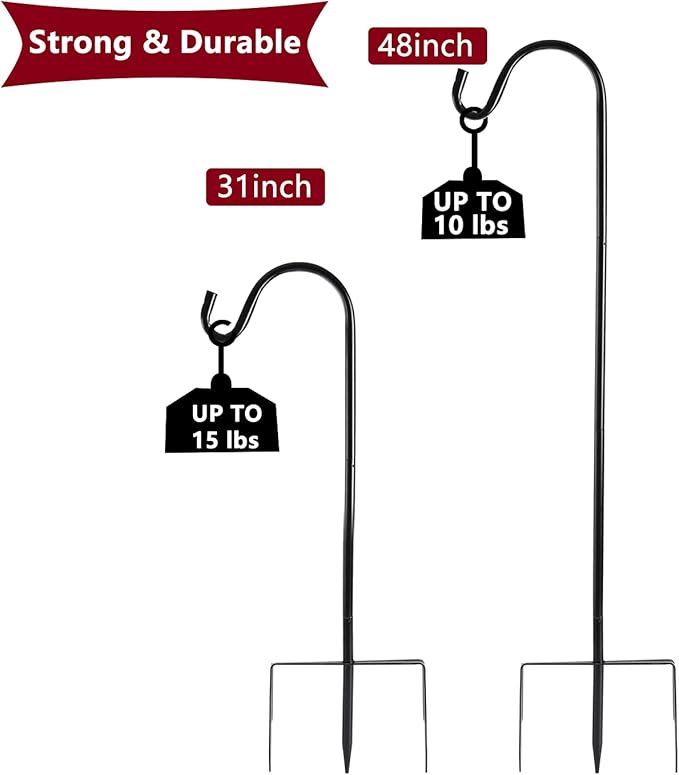 2 Pack Shepherd Hook 48 inch 1/2 inch Thick Use at Weddings, Hanging Solar Lights, Lanterns, Bird Feeders, Metal Hanger Hook. (Black, 48 inch) U.S. Patent.