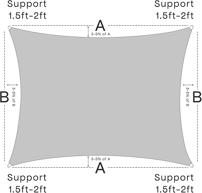 Sun Shade Sail Canopy, 12' x 16' Rectangle 95% UV Block Shade Cover for Outdoor, Backyard Patio, Lawn, Garden, Sandbox Carpor Light Gray