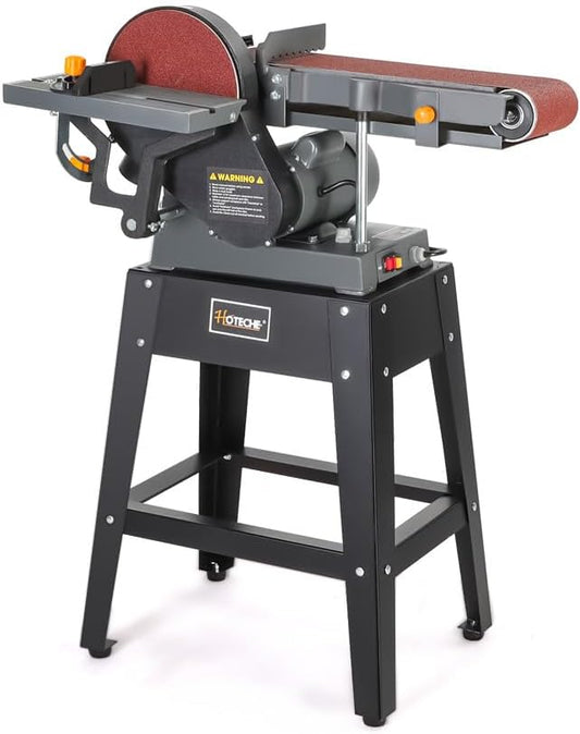 Hoteche 7.9-Amp 6-Inch x 48-Inch Belt and 9-Inch Disc Sander, 1-HP Power Combination Sander with Open Stand, Heavy-Duty Benchtop Sander for Woodworking and Metal, Dust Collection System