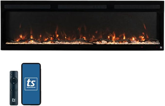 Touchstone Smart Electric Fireplace-The Fury 65" Wide- 4.5" Thin in Wall Recessed-100 Realistic Flame/Ember Bed Color Combos-1,500W Heater-Larger Viewing Area-Alexa/WiFi Enabled
