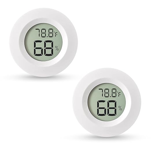2-Pack Mini Hygrometer & Thermometer, Indoor Outdoor Digital Humidity Meter Gauge Temperature, ℉/℃, for Home, Office, Reptile, Car, Greenhouse, Lab, Terrarium, Cellar.. A01 White