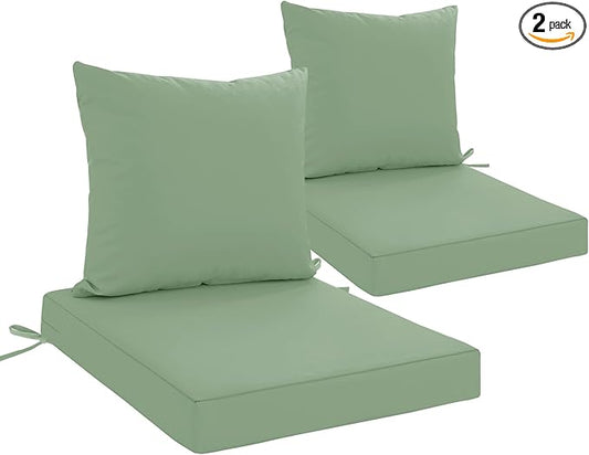 24x24 Inch Outdoor Cushions for Patio Furniture Set of 2, Waterproof Outdoor Chair Cushions w/Fade-Resistant, Removable & Machine-Washable Covers, Deep Seat Sofa/Couch Pads Replacement, Sage Green