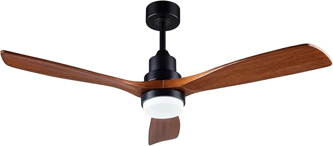 52" ceiling fans with light, solid wood ceiling fan with remote control and DC motor, LED dimming with memory function, 3 blades, suitable for living rooms, bedrooms, and dining rooms - black + walnut