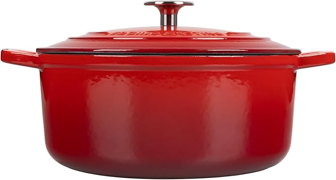 Enameled Cast Iron Dutch Oven Pot with Lid, 7 Quart, Round Dutch Ovens, Bread Oven Dual Handles, for Bread Baking, Oven Safe up to 500°F, Red