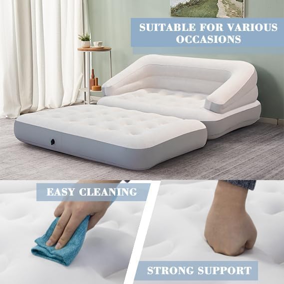 Inflatable Couch Flocked Air Sofa Bed, Blow Up Sofa for Camping, Gray