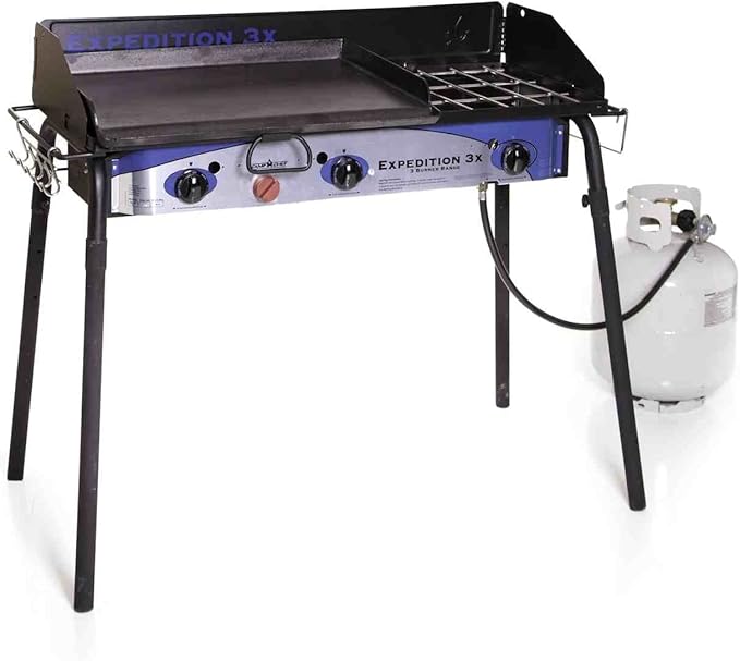 Camp Chef Expedition Three-Burner Stove - Portable Camping Cook Stove for Outdoor Cooking - Comes with Fry Griddle - 14" Accessory Compatible - 608 Sq In Cooking Space
