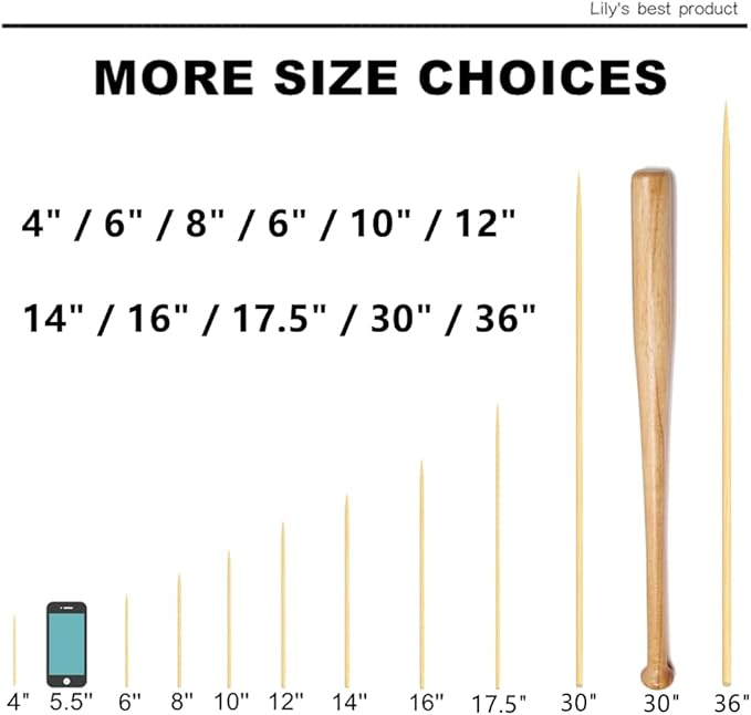 HOPELF 17.5" Natural Bamboo Skewers Sticks for BBQ，Kabob，Grilling，Barbecue，Kitchen，Roasting，Marshmallows，Plant Stakes，Crafting.Φ=5mm, More Size Choices 4"/6"/8"/10"/12"/14"/16"/30"/36"