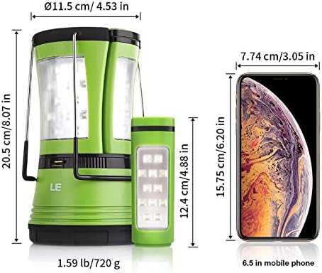 LE LED Camping Lantern Rechargeable, 600LM, Detachable Flashlight, Camping Essentials, Perfect Lantern Flashlight for Hurricane Emergency, Hiking, Fishing and More, USB Cable and Car Charger Included