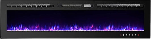 CharaVector 70 inch 750W/1500W Electric Fireplace Inserts with Remote Control in Wall Mounted, Energy Saving LED Insert Fireplace Heater Indoor Glass View with Remote Control & Touch Screen, Black