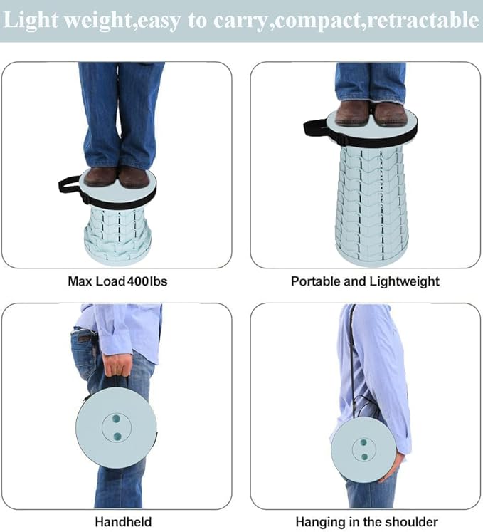 Fishboy Upgraded Collapsible Stool, 400lbs Max Weight, Lightweight But Sturdy, Portable Retractable Folding Telescoping Foldable Camping Stool for Adults Outdoor Fishing Hiking Gardening Travel BBQ