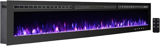 CharaVector 100 inch 750W/1500W Electric Fireplace Inserts with Remote Control in Wall Mounted, Energy Saving LED Insert Fireplace Heater Indoor Glass View with Remote Control & Touch Screen, Black
