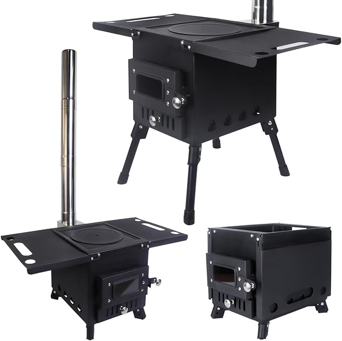 Outdoor Camping Stove Portable Hot Tent Stove Fire Stove Outdoor Cooking Camping BBQ Accessories(Black Small)