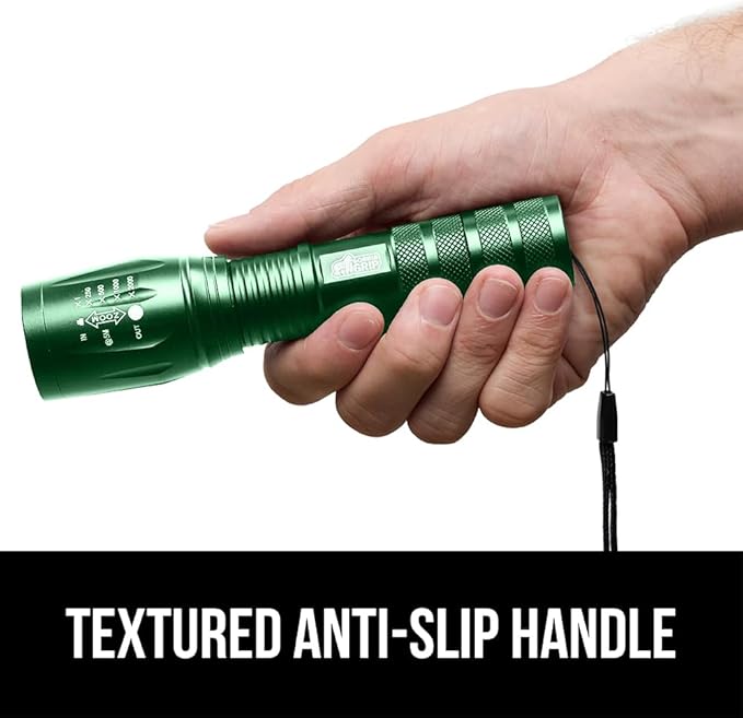 GORILLA GRIP Powerful LED Tactical Flashlight, 750 FT High Lumens 5 Adjustable Modes, Water Resistant, Ultra Bright Zoom Flashlights, Small Mini Flash Light, Camping, Night Dog Walking, 2 Pack Green