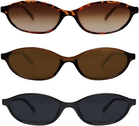 Retro Oval Sunglasses for Women Chic Cat Eye 90s Sunnies Lightweight Narrow Shades Trendy UV protection Sun Glasses