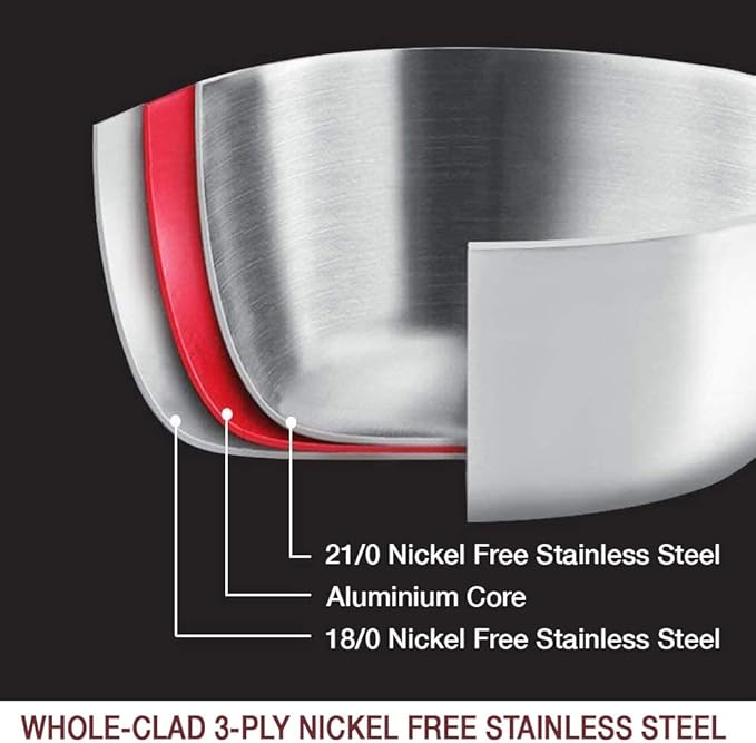 HOMICHEF 14-Piece Nickel Free Stainless Steel Cookware Set Whole-Clad 3-Ply - Mirror Polished Pots And Pans Set - Healthy Cookware Set With Steamer - Non-Toxic Induction Cookware Sets