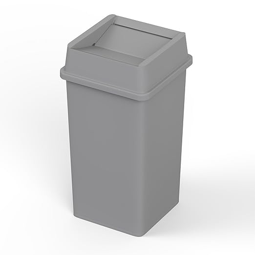 35 Gallon Gray Square Commercial Trash Garbage Can with Lid | Outdoor Office Restaurant School Kitchen
