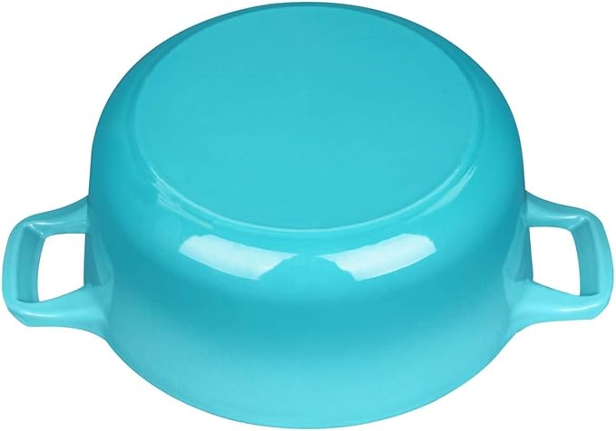 La Cuisine Enameled Cast Iron Dutch Oven Casserole Dish Pot with Lid, 2.1 QT 7.8" /20cm Dia. Internal Matte Black Enamel Coating, 2-tone Teal Enamel Exterior, Oven Safe up to 500° F for bread baking