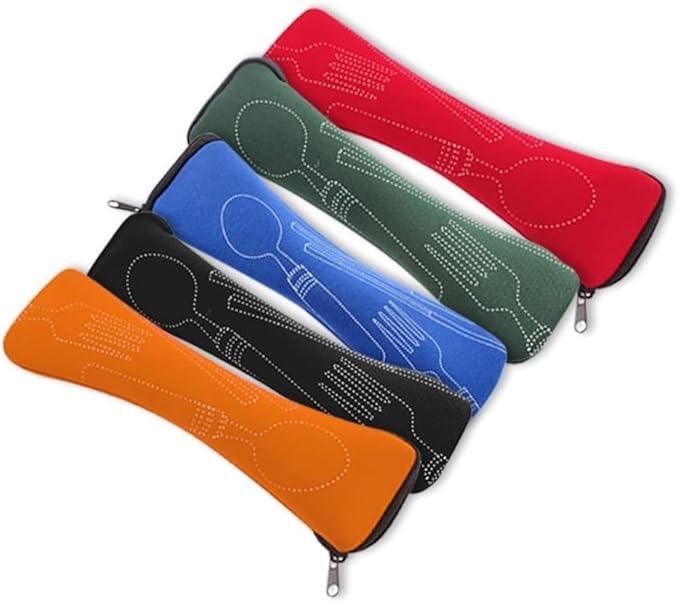 Black Portable Tableware Bag Outdoor Travel Camping Cutlery Pouch Storage Bag Flatware Tableware Dinnerware Carrying Case for Knife, Fork, Spoon, Tea Spoon, Chopsticks, Bottle Opener, Straws