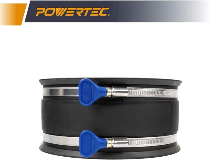 POWERTEC 70281 6 Inch Dust Control Flex Cuff with Adjustable Key Hose Clamps, Hose Connector Rubber Cuff Coupler for Woodworking Dust Collection Fittings, Dust Collector Accessories & Machinery, 1pk