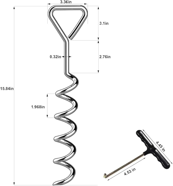 Eurmax USA Trampoline Stakes Heavy Duty Trampoline Parts Corkscrew Shape Steel Stakes Anchor Kit with T Hook for Trampolines -Set of 4 Bonus 4 Strong Belt,Silver