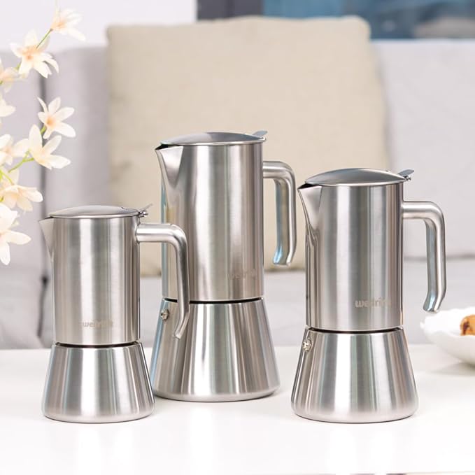 wedrink Stovetop Espresso Coffee Maker 4 Cups Stainless Steel Moka Pot for Greca, Induction, Electric & Gas Stoves(6.5 OZ/200ml)