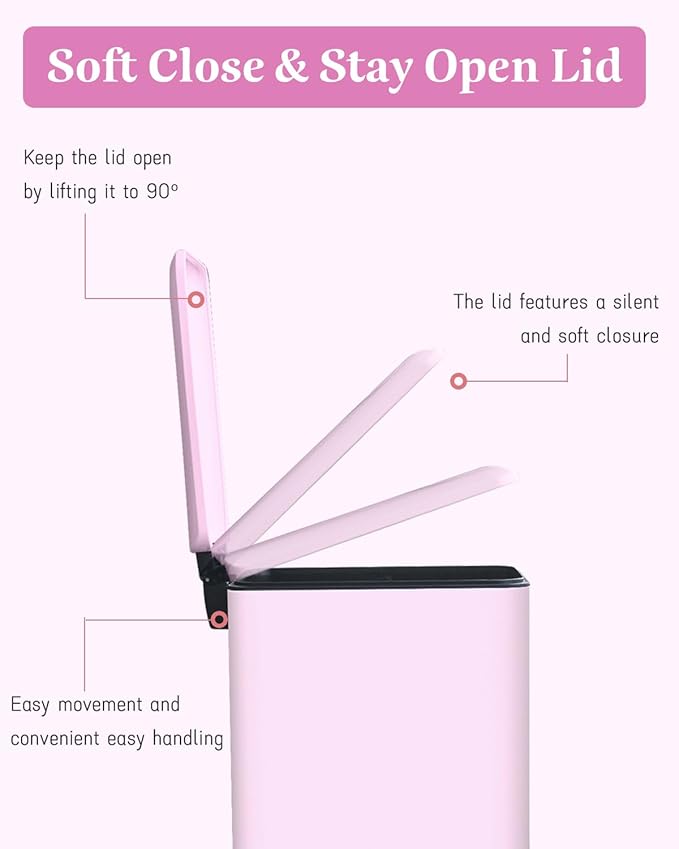 Pink Trash Can, 1.3 Gallon Bathroom Trash Can with Lid, Stainless Steel Pedal Trash Bin Removal Inner Bucket, Small Grabage Can for Bathroom,Bedroom,Home Office