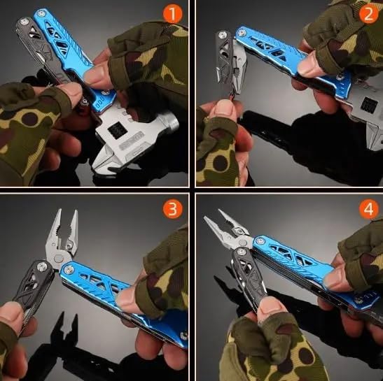 MALOM 18-in-1 Upgraded adjustable Hammer, Stainless Steel multitool Pliers with Replaceable Tungsten Wire Cutters, Bottle Opener, Nylon Sheath, Ideal for Camping, Survival, Hunting (Blue)