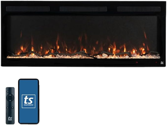 Touchstone Smart Electric Fireplace-The Fury 50" Wide- 4.5" Thin in Wall Recessed-100 Realistic Flame/Ember Bed Color Combos-1,500W Heater-Larger Viewing Area-Alexa/WiFi Enabled
