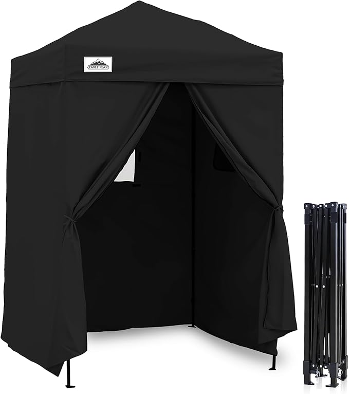 EAGLE PEAK Flex Ultra Compact 5x5 Pop-up Canopy, Sun Shelter, Changing Room, Portable Privacy Canopy Cabana for Pool, Fashion Photoshoots, or Camping, Black