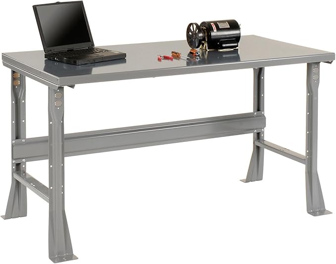 Global Industrial Fixed Height Workbench with C-Channel Flared Leg, Steel Top with Square Edge, 60"W x 30"D x 34"H, 2000 Lbs. Capacity, Gray, Industrial Workbench