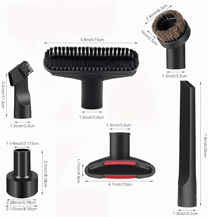9 PCS Vacuum Attachments for Shop Vac Accessories with 2 1/2" to 1 1/4" Vacuum Hose Adapter, 1 7/8" to 1" Adapter for Shop Vac, Household Cleaning Accessories Brush Kit for Shop Vac Attachment