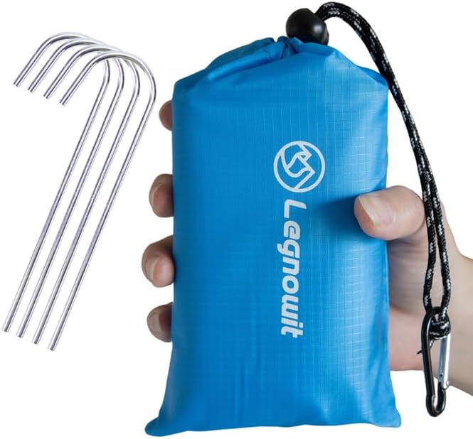 Outdoor Pocket Blanket, 55"x79" Waterproof Foldable Compact Pincic Blanket, Ultralight Tarp for Camping, Festival, Beach, Hiking, Backpacking, Travel and More, Stakes Included