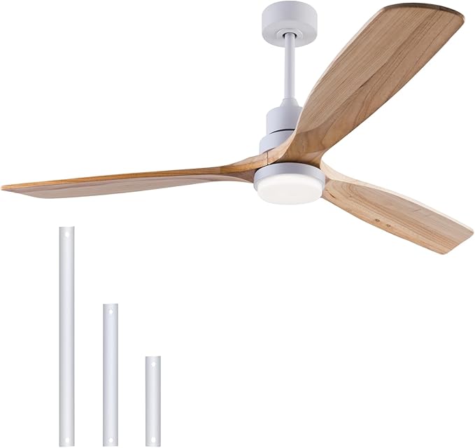 56" Wood Ceiling Fan with Light and Remote Control, Indoor Outdoor Wooden 3 Blades Ceiling Fan for Patio Living Room, Bedroom, Office,Reversible DC Motor