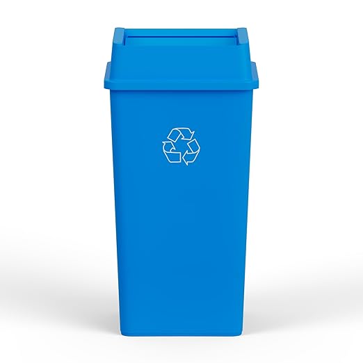 50 Gallon Blue Square Commercial Trash Garbage Can with Lid | Outdoor Office Restaurant School Kitchen